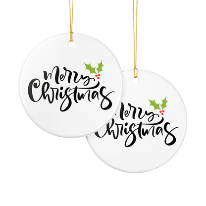 Merry Christmas Ceramic Ornament – Minimalist Holly Tree Decoration Gift for Her