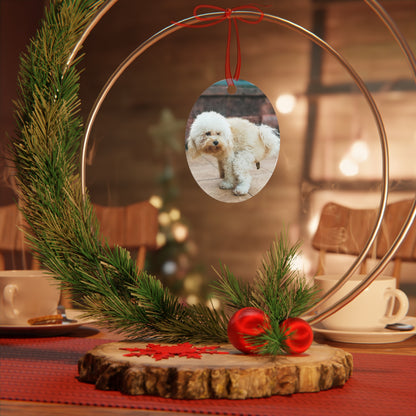 Funny Pooping Dog Bell-Shaped Ornament – Hilarious Pet Lover Christmas Decor – Metal Holiday Keepsake with Red Ribbon (Durable Aluminum, Double-Sided Printing)