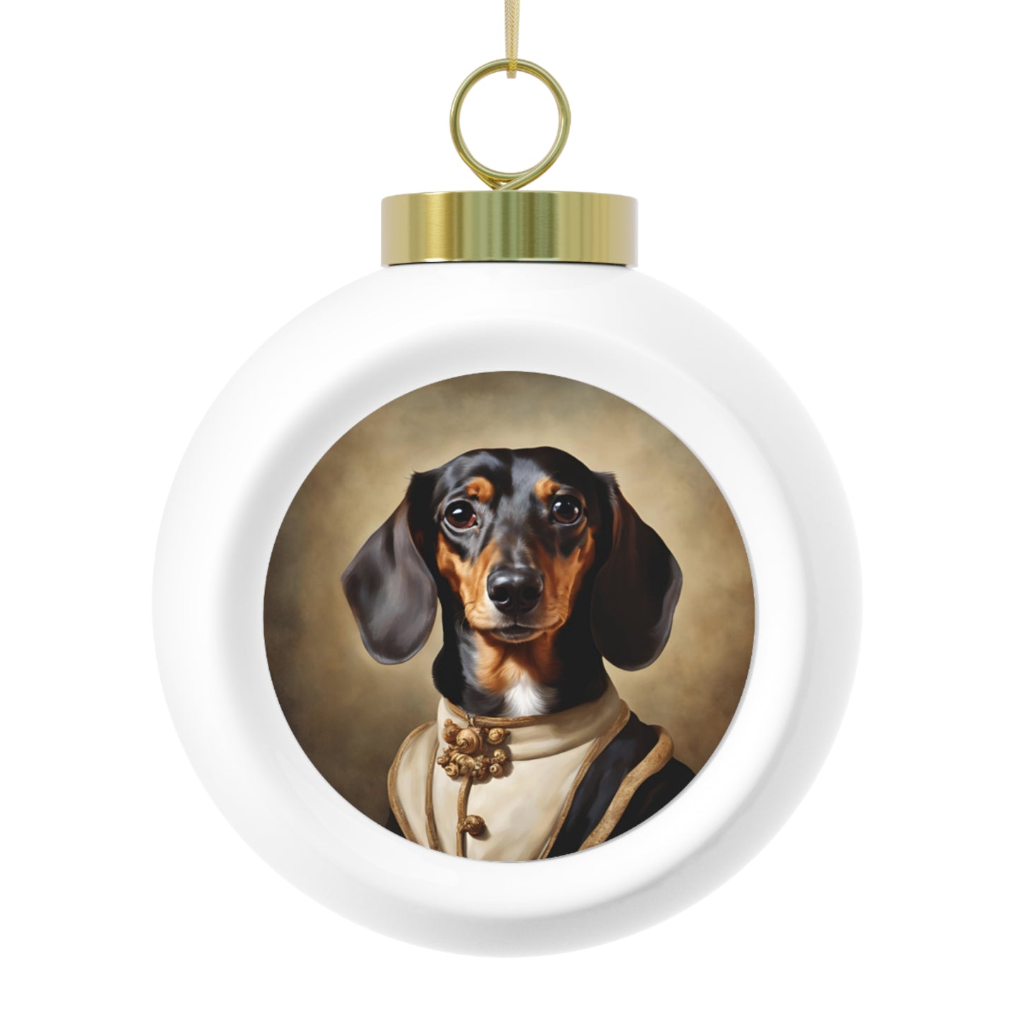 Elegant Dachshund Holiday Ornament – Glossy Ceramic Bauble with Vintage Design, Gold Ribbon, Perfect for Christmas Trees and Gifts
