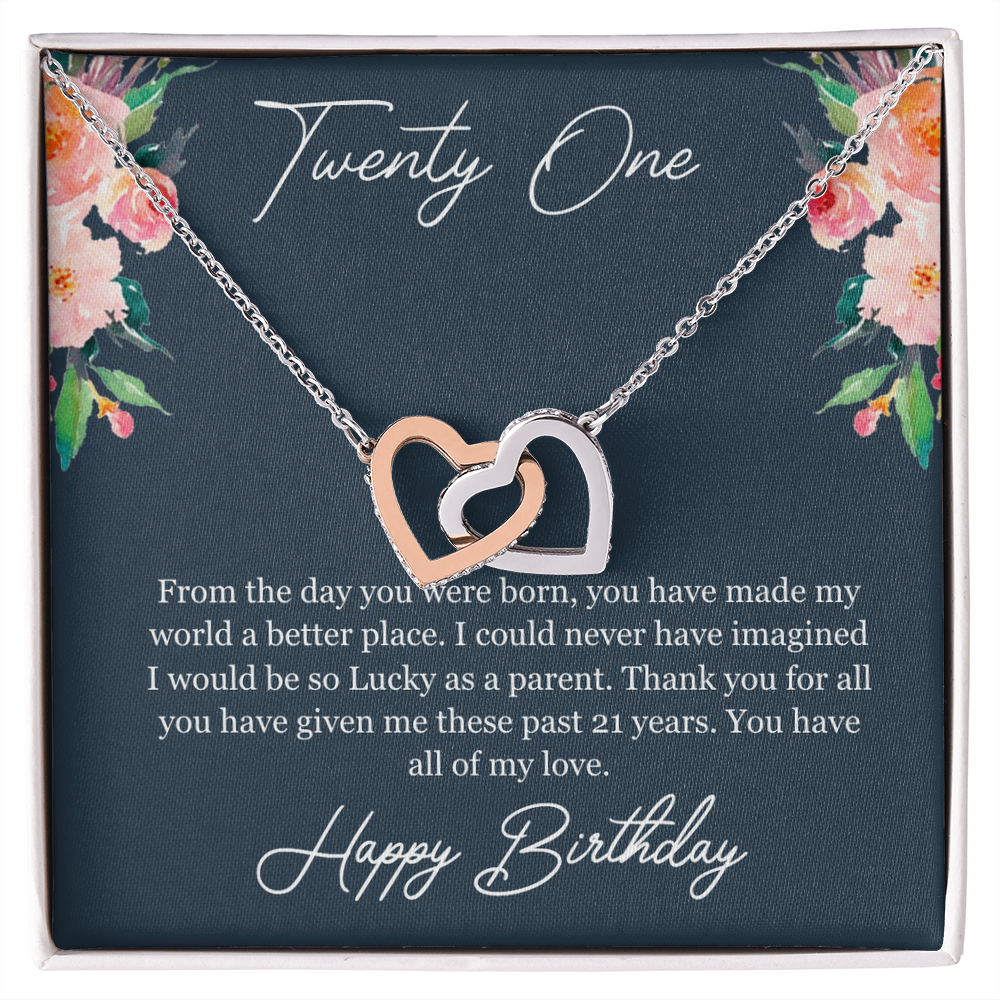 Best Gifts 305-21st Birthday Interlocking Hearts Necklace for Daughter Gift from Mom or Dad