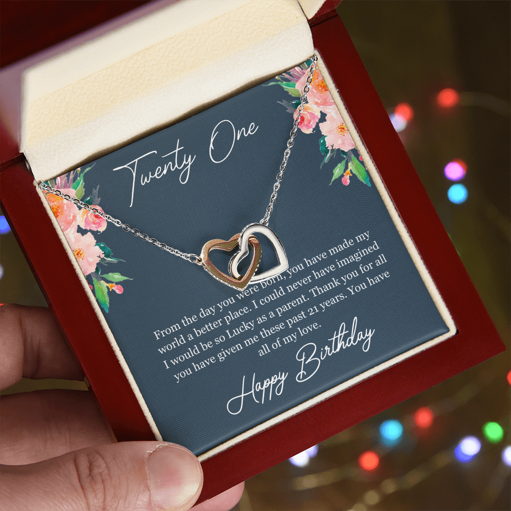 Best Gifts 305-21st Birthday Interlocking Hearts Necklace for Daughter Gift from Mom or Dad