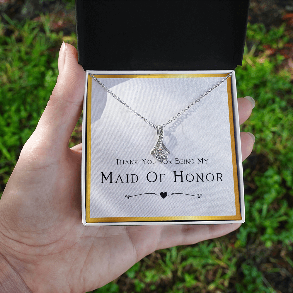 Best Gifts 305-Alluring Beauty Necklace for Maid of Honor with CZ Ribbon Pendant