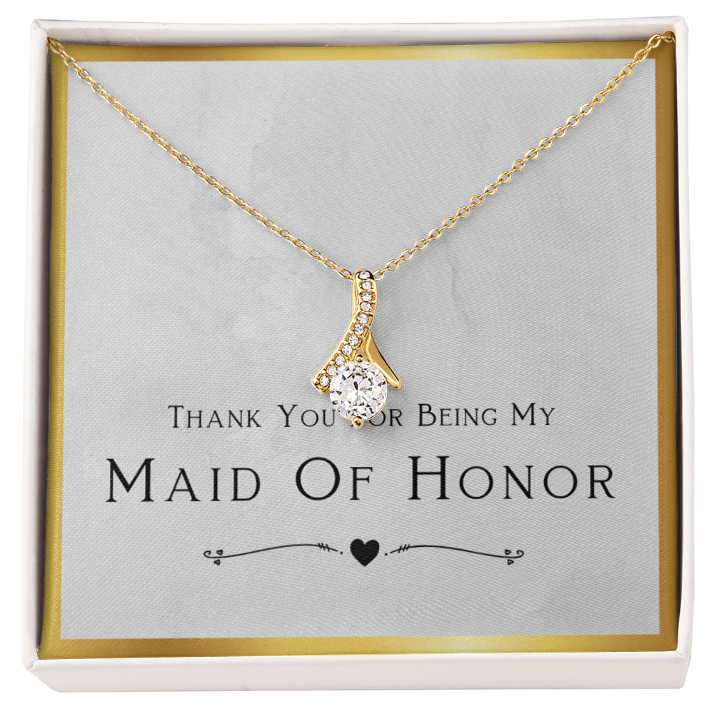 Best Gifts 305-Alluring Beauty Necklace for Maid of Honor with CZ Ribbon Pendant