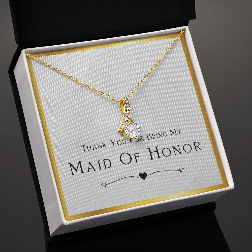 Best Gifts 305-Alluring Beauty Necklace for Maid of Honor with CZ Ribbon Pendant