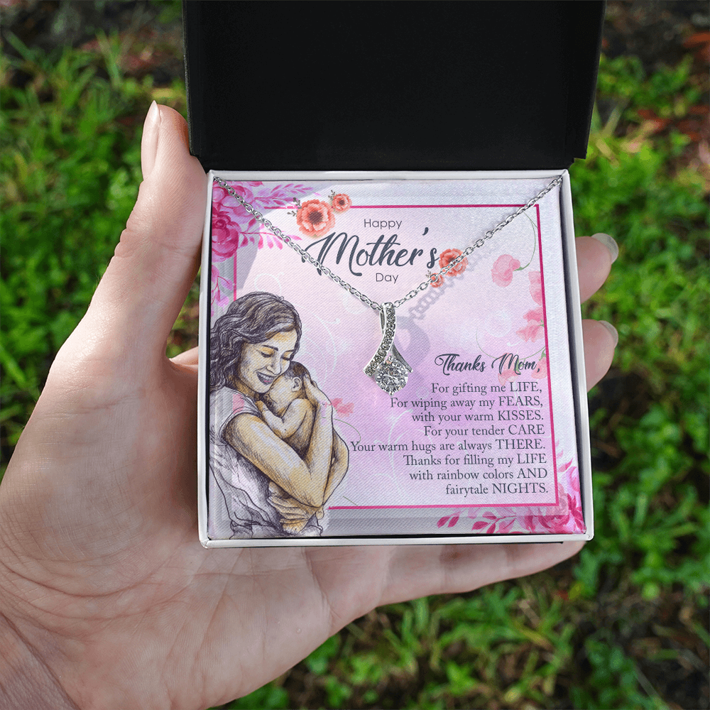 Best Gifts 305-Alluring Beauty Necklace for Mom Cubic Zirconia Ribbon Pendant