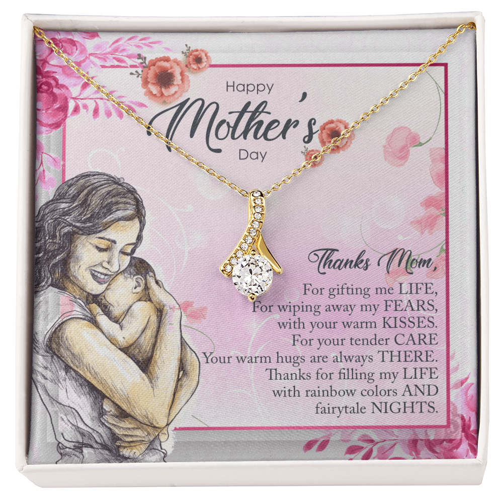 Best Gifts 305-Alluring Beauty Necklace for Mom Cubic Zirconia Ribbon Pendant