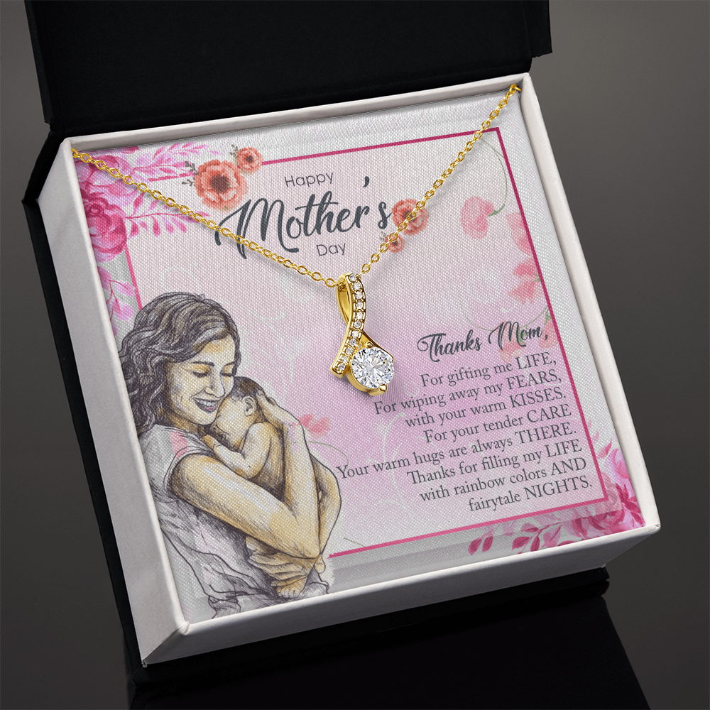 Best Gifts 305-Alluring Beauty Necklace for Mom Cubic Zirconia Ribbon Pendant