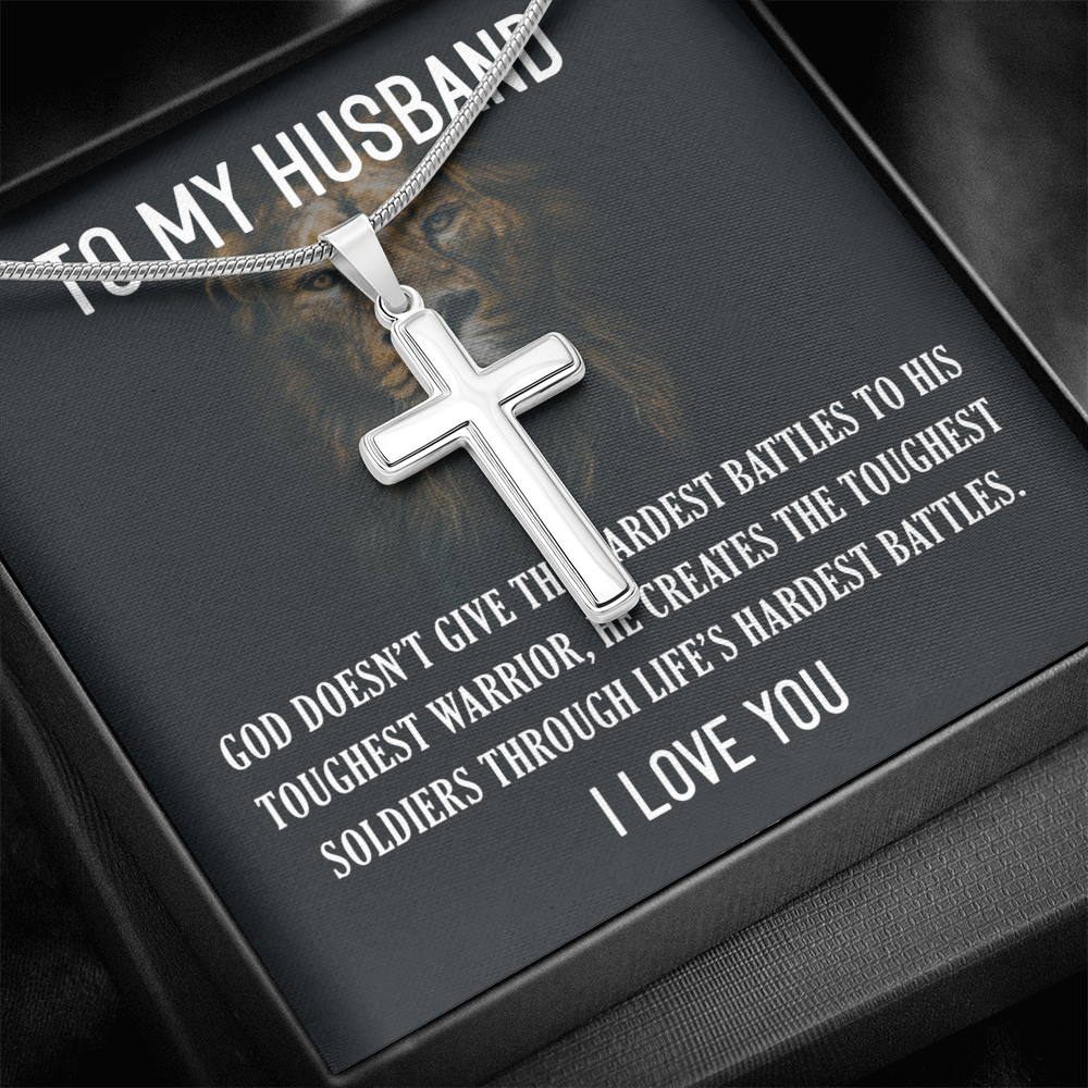 Best Gifts 305-Artisan Cross Necklace for Husband – "Hardest Battles" Message Gift