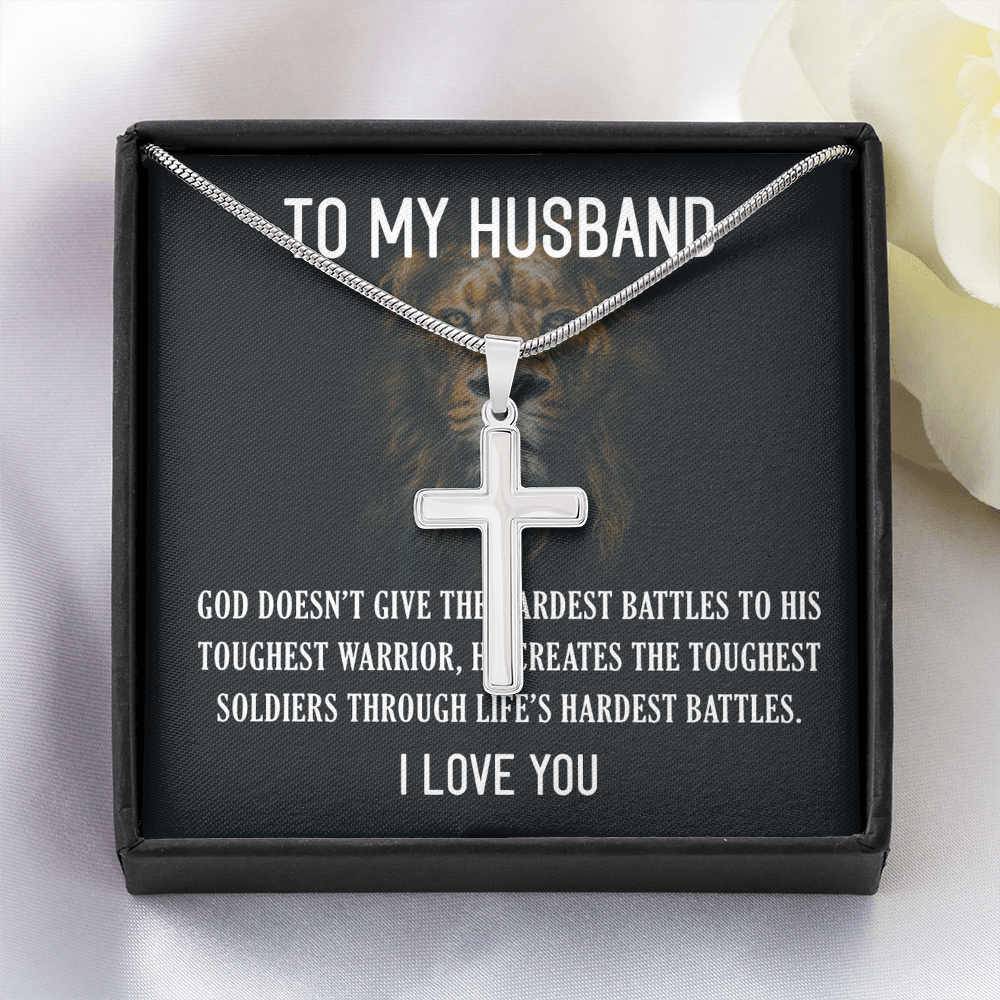 Best Gifts 305-Artisan Cross Necklace for Husband – "Hardest Battles" Message Gift