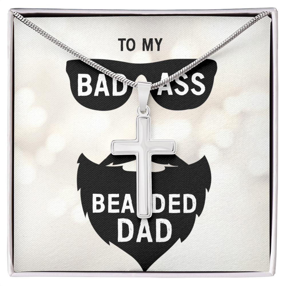Best Gifts 305-Badass Bearded Dad Cross Necklace – Faith Gift for Him