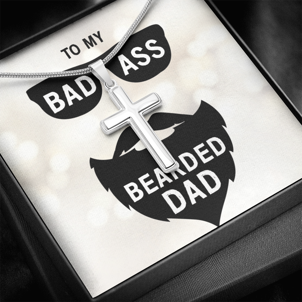 Best Gifts 305-Badass Bearded Dad Cross Necklace – Faith Gift for Him
