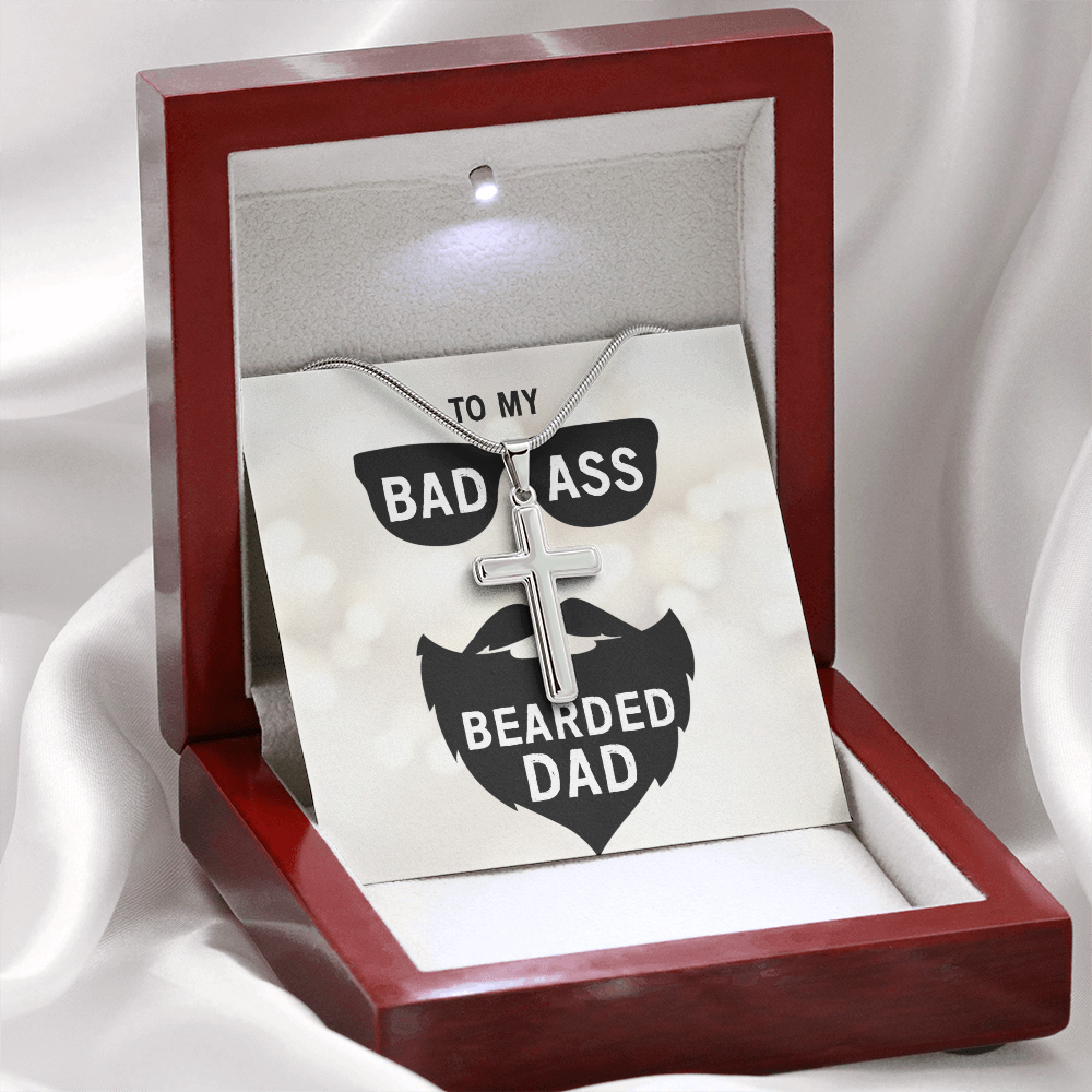 Best Gifts 305-Badass Bearded Dad Cross Necklace – Faith Gift for Him