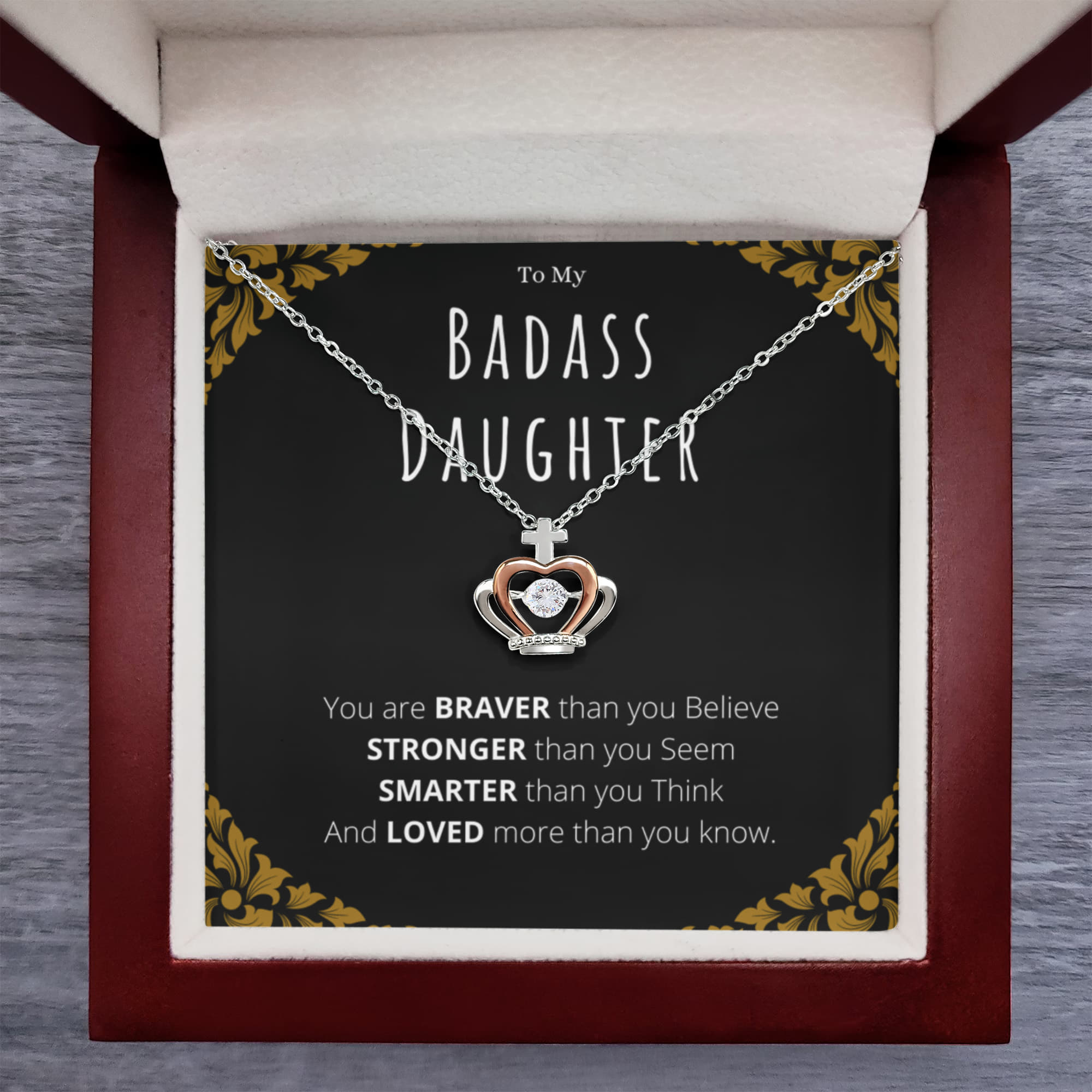 Best Gifts 305-Badass Daughter Crown Pendant Necklace Gift from Parents