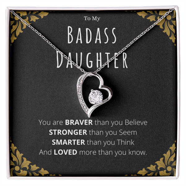 Best Gifts 305-Badass Daughter Necklace White Gold Forever Love Pendant from Mom or Dad