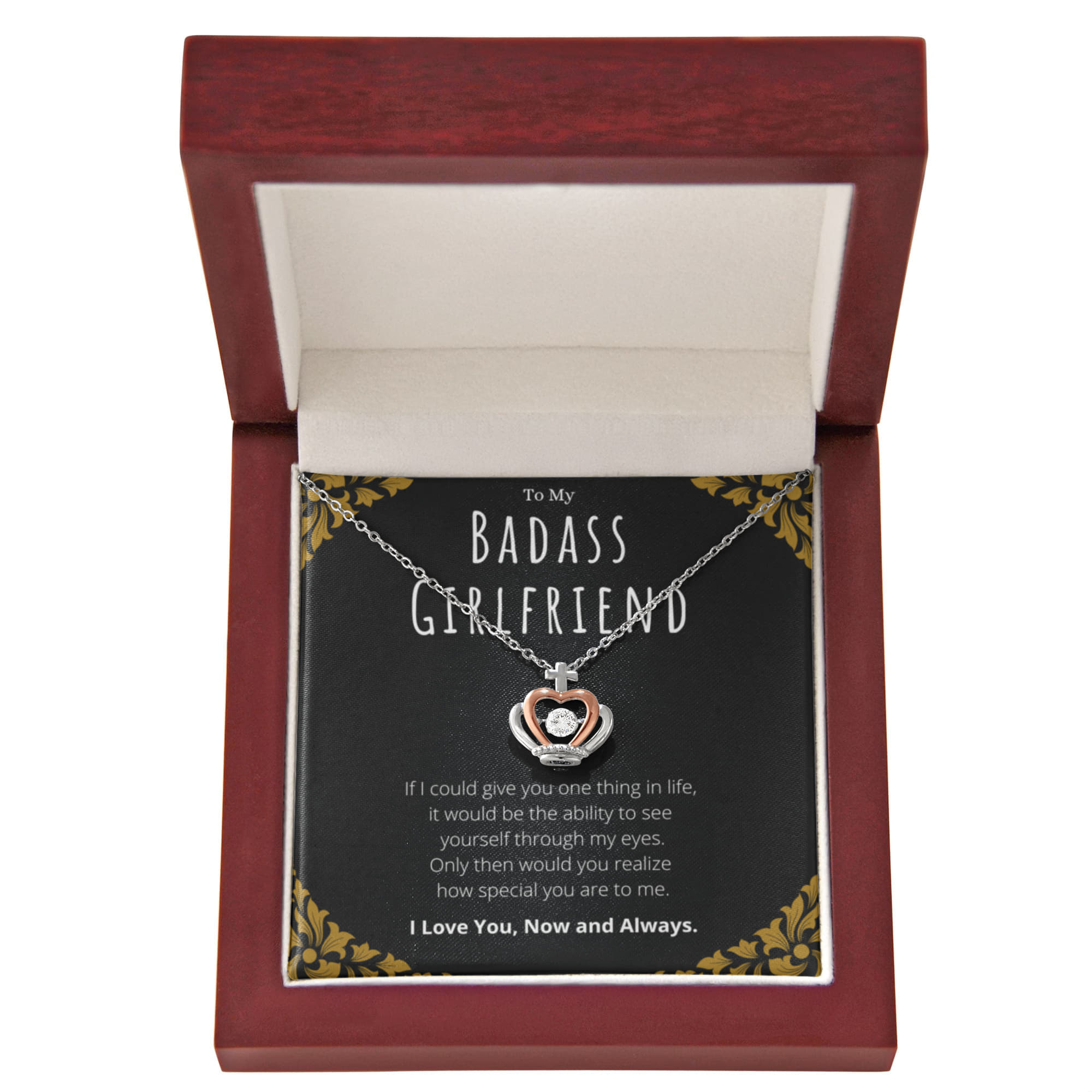 Best Gifts 305-Badass Girlfriend Crown Pendant Necklace Gift from Boyfriend