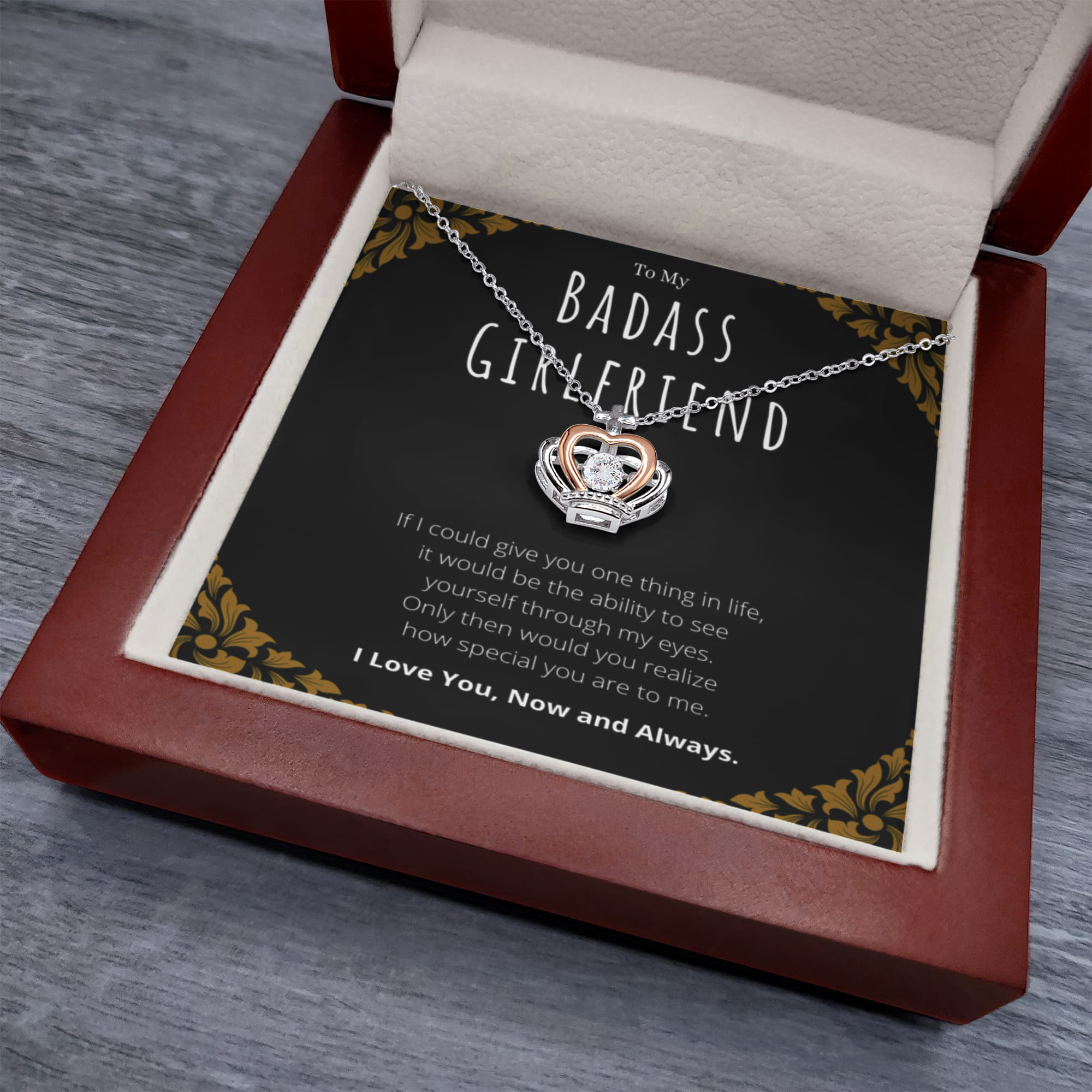 Best Gifts 305-Badass Girlfriend Crown Pendant Necklace Gift from Boyfriend