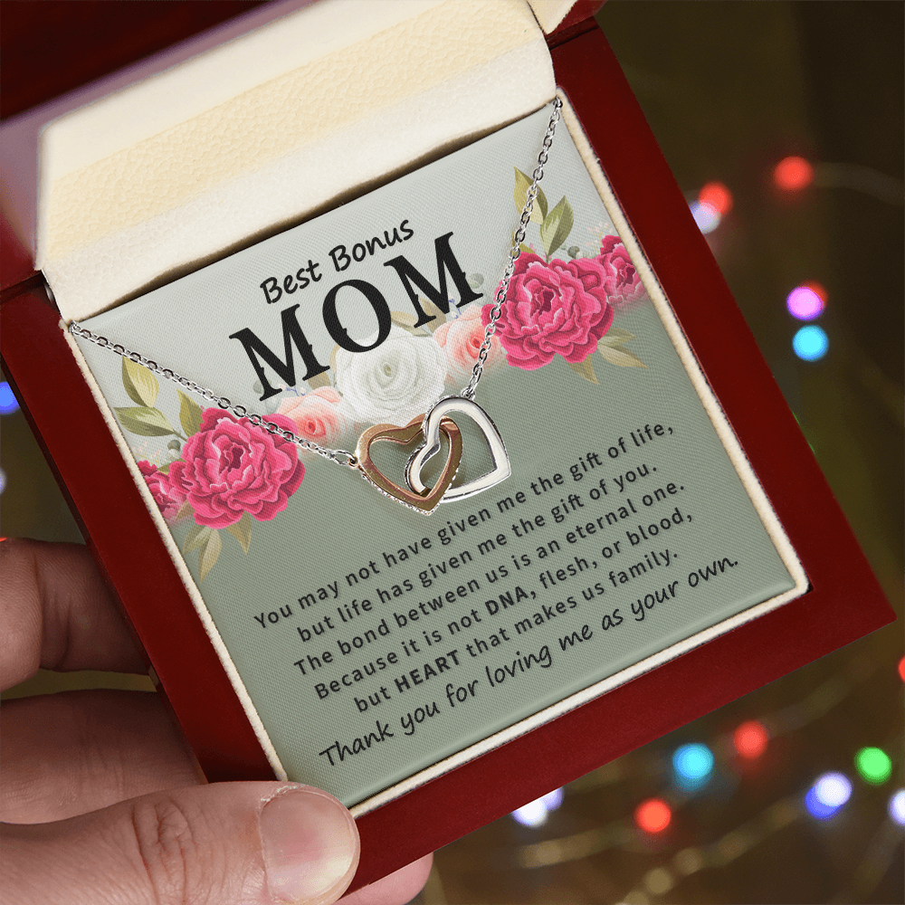 Best Gifts 305-Best Bonus Mom Interlocking Hearts Necklace – Step Mom Jewelry Gift