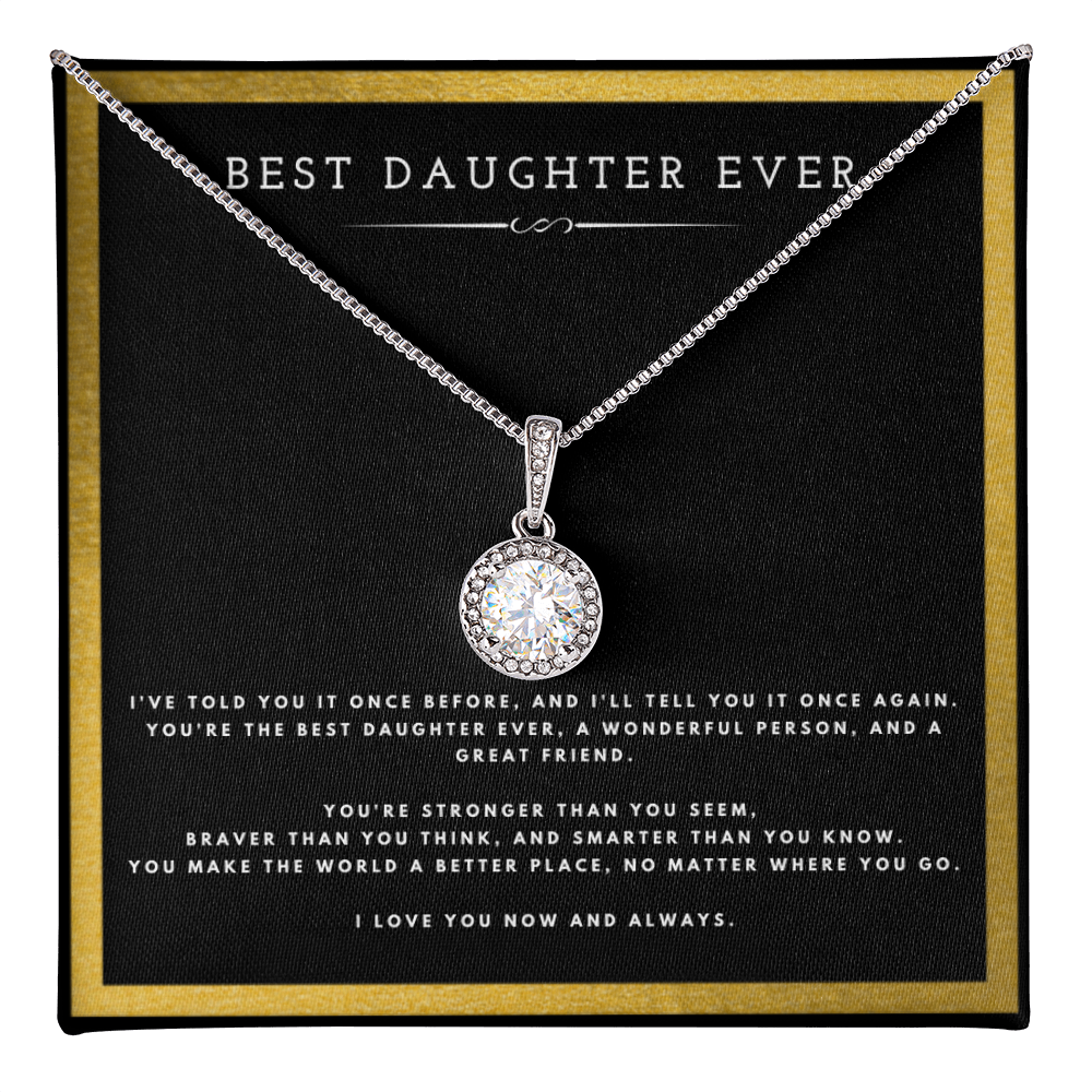 Best Gifts 305-Best Daughter Ever Necklace Gift White Gold CZ Pendant from Mom or Dad