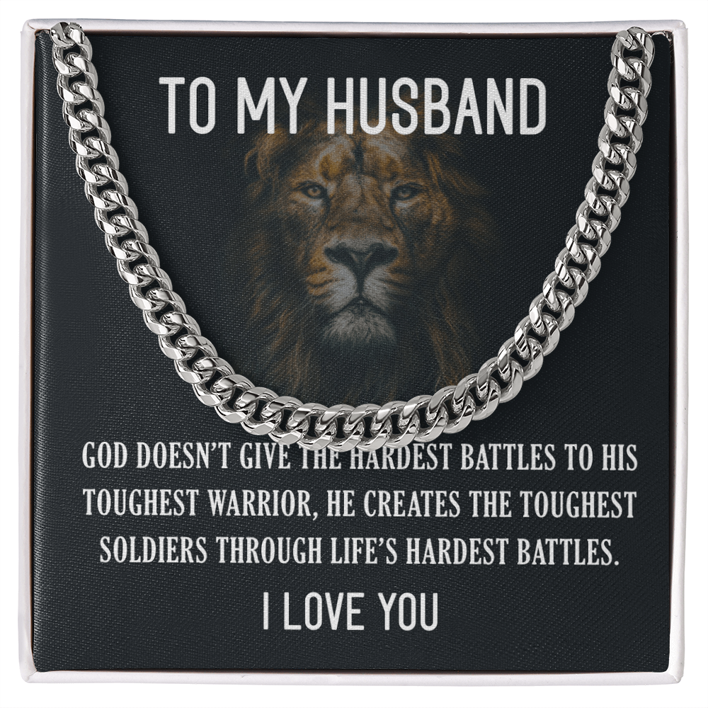 Best Gifts 305-Cuban Link Chain Necklace for Husband – "Hardest Battles" Message Gift