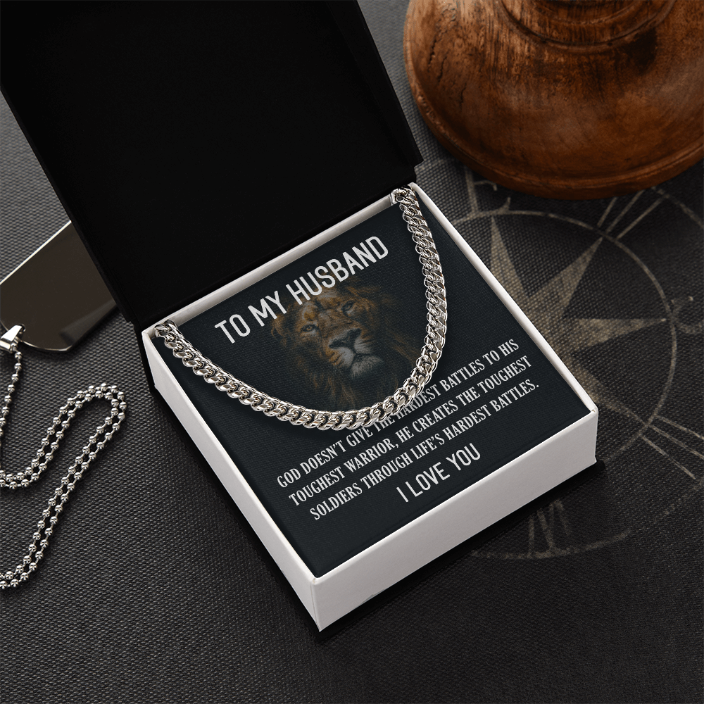 Best Gifts 305-Cuban Link Chain Necklace for Husband – "Hardest Battles" Message Gift