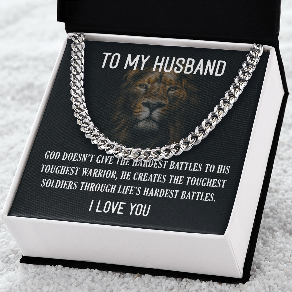 Best Gifts 305-Cuban Link Chain Necklace for Husband – "Hardest Battles" Message Gift