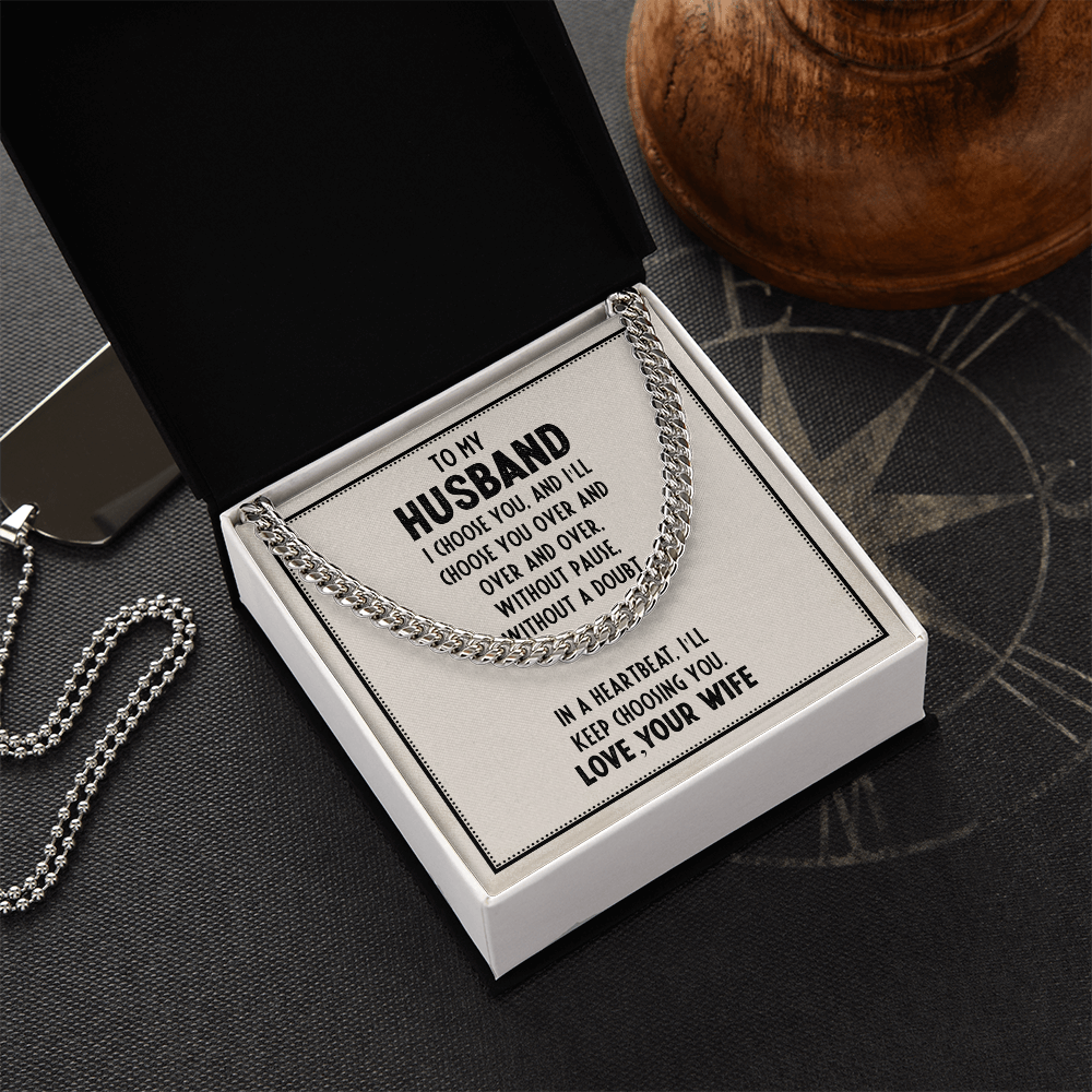 Best Gifts 305-Cuban Link Chain Necklace for Husband – "I Choose You" Message Card Gift