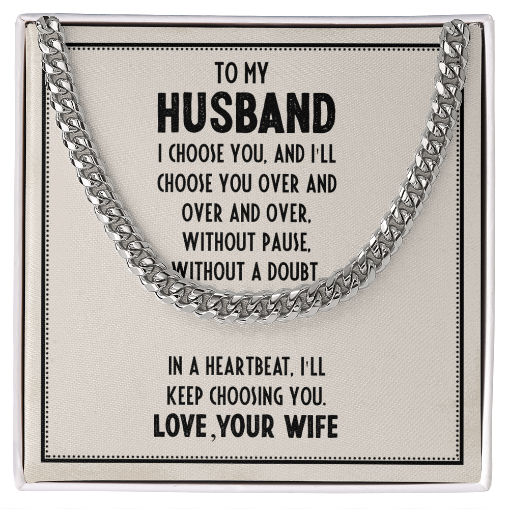 Best Gifts 305-Cuban Link Chain Necklace for Husband – "I Choose You" Message Card Gift