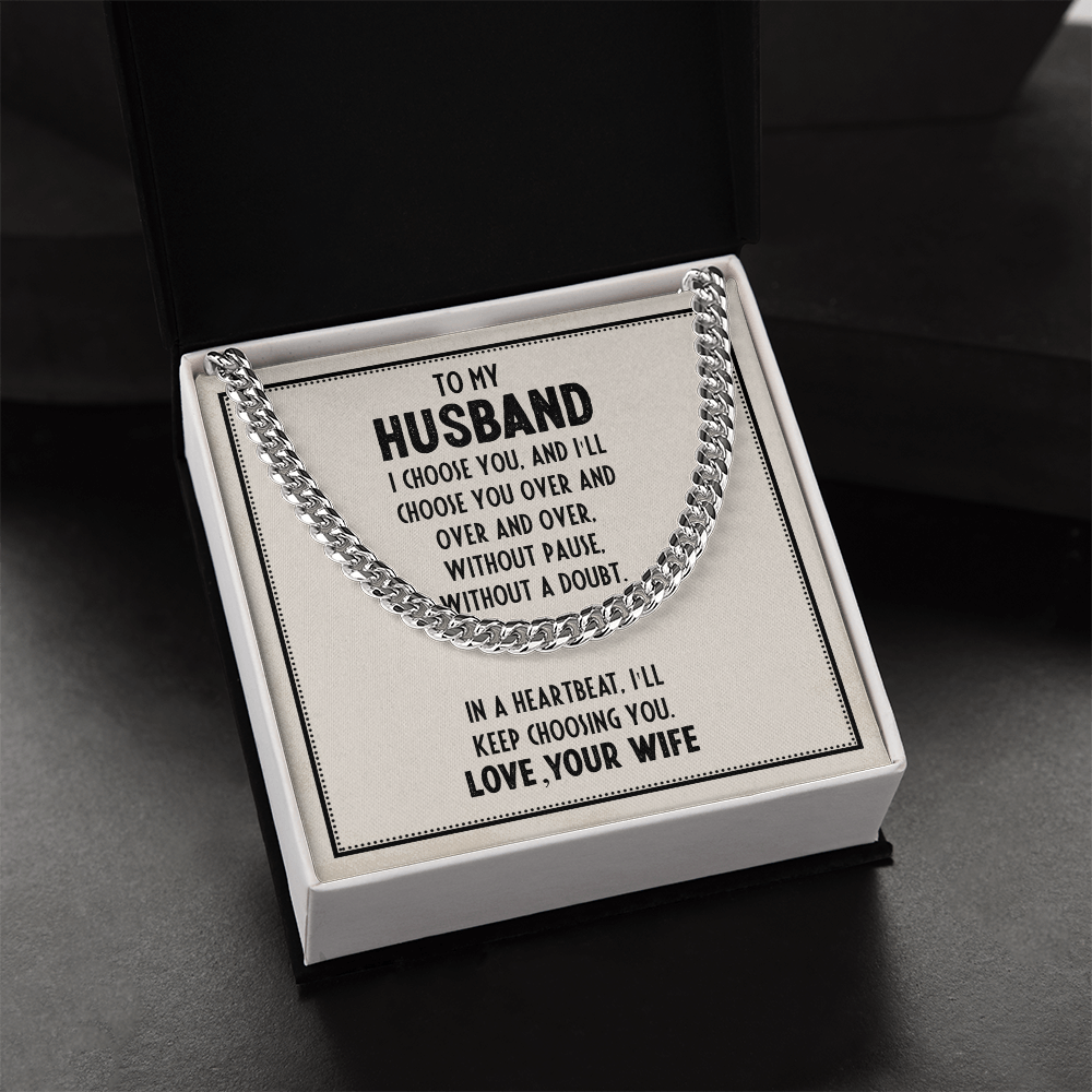 Best Gifts 305-Cuban Link Chain Necklace for Husband – "I Choose You" Message Card Gift