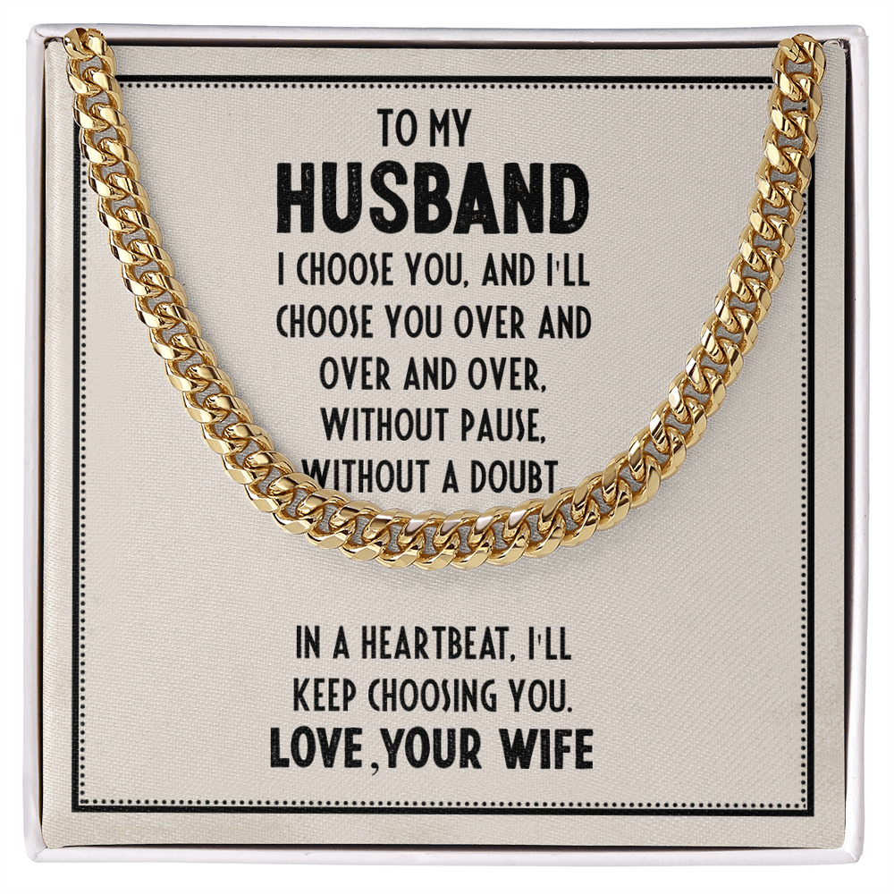 Best Gifts 305-Cuban Link Chain Necklace for Husband – "I Choose You" Message Card Gift