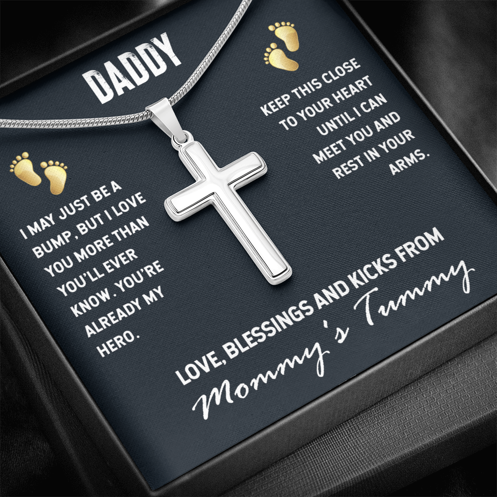 Best Gifts 305-Daddy Cross Necklace with Snake Chain Gift from Baby Bump Faith Keepsake