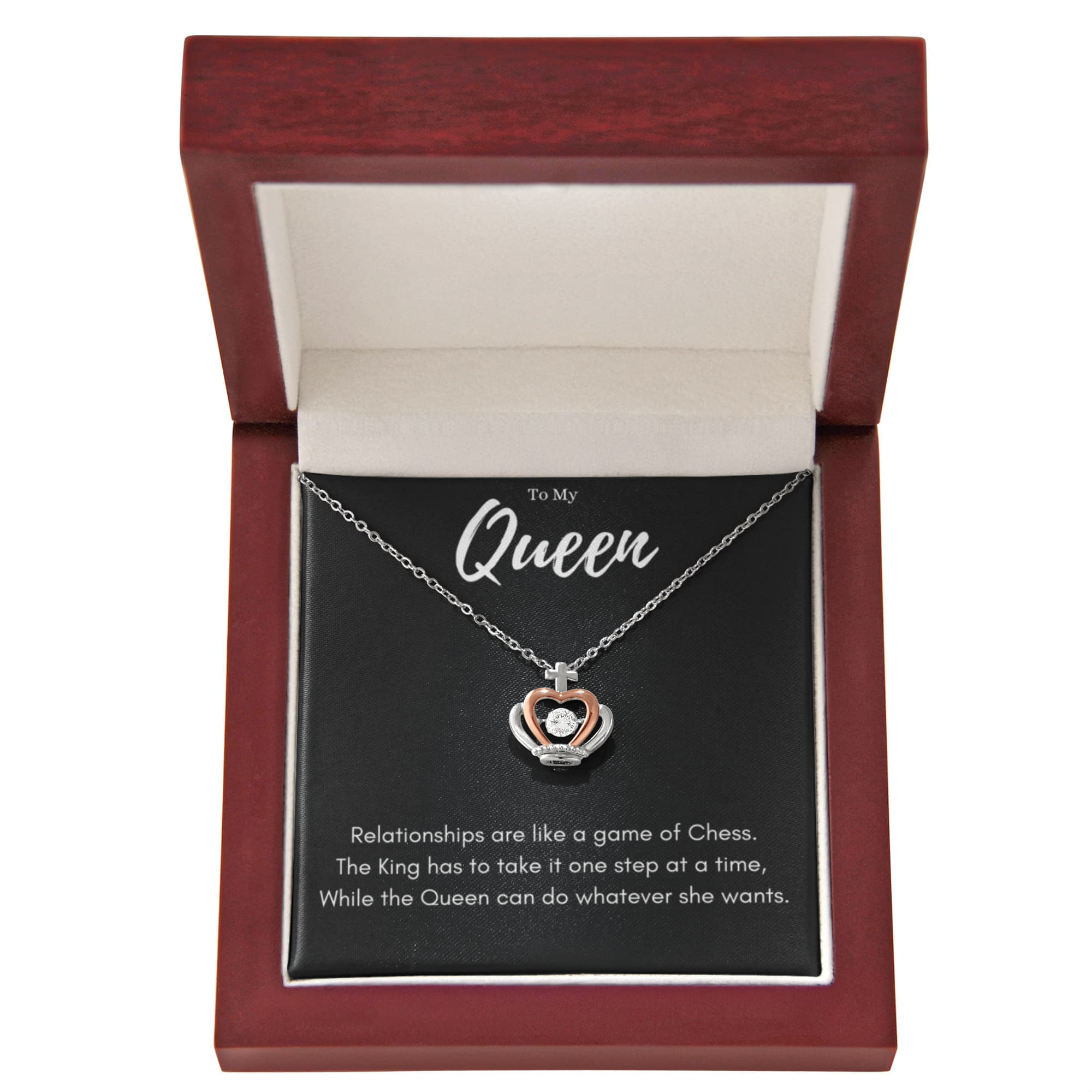 Best Gifts 305-Funny To My Queen Crown Pendant Necklace with Chess Quote for Wife or Girlfriend