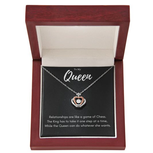 Best Gifts 305-Funny To My Queen Crown Pendant Necklace with Chess Quote for Wife or Girlfriend