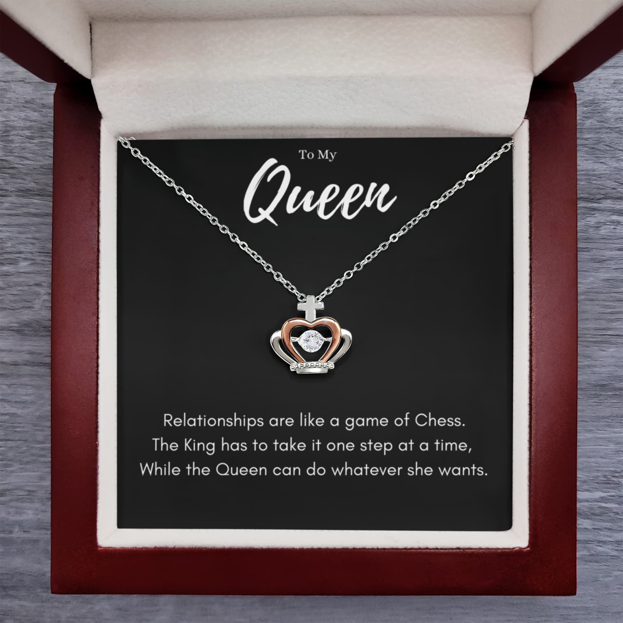 Best Gifts 305-Funny To My Queen Crown Pendant Necklace with Chess Quote for Wife or Girlfriend