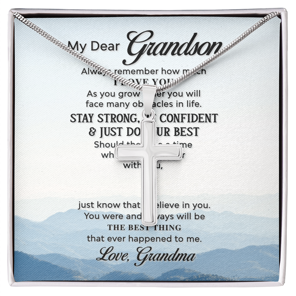 Best Gifts 305-Grandson Cross Necklace Gift from Grandma with Message Card