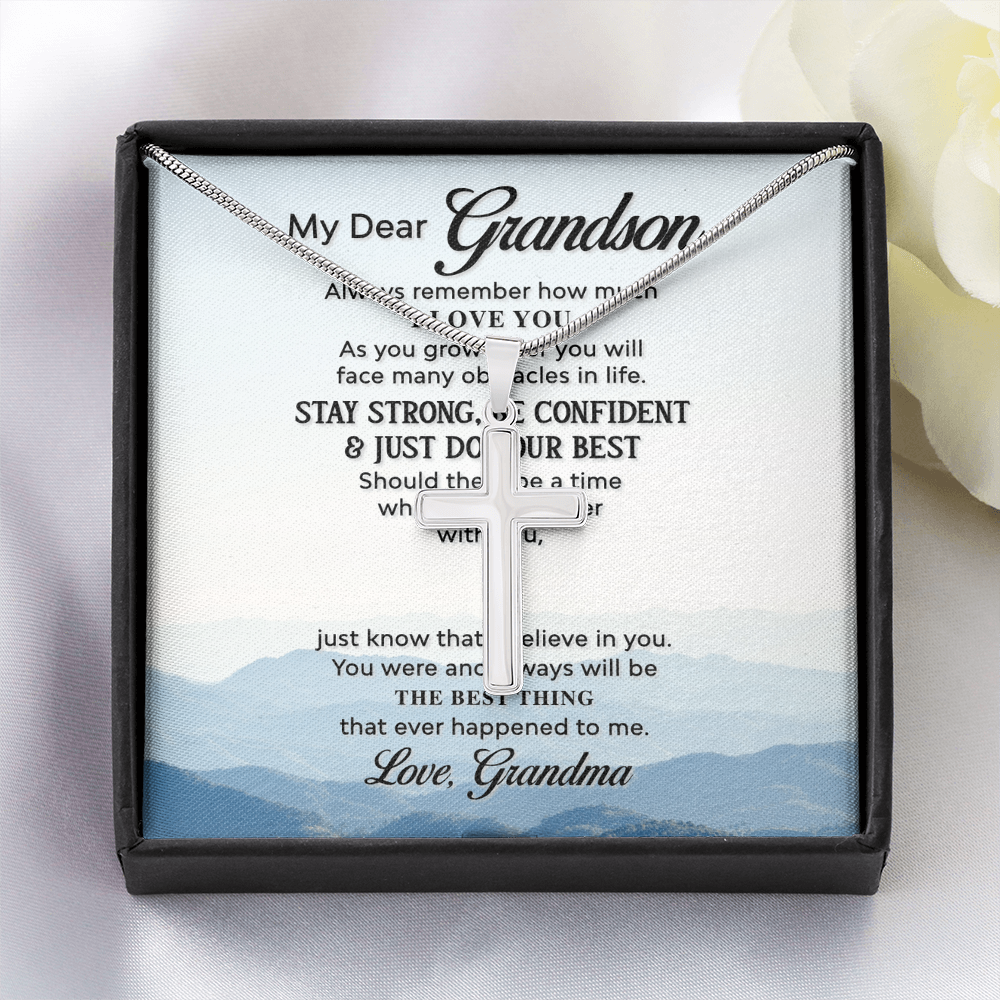 Best Gifts 305-Grandson Cross Necklace Gift from Grandma with Message 