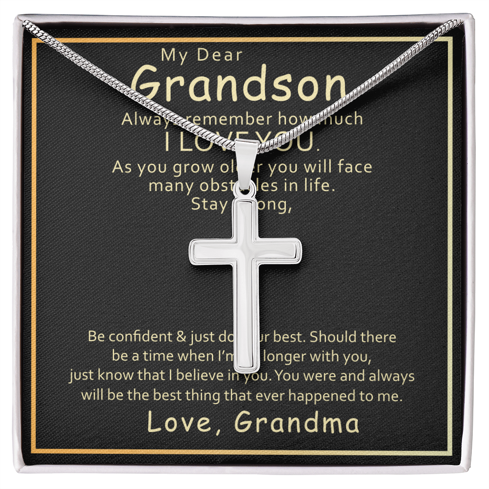 Best Gifts 305-Grandson Cross Necklace Gift from Grandma with Message Card