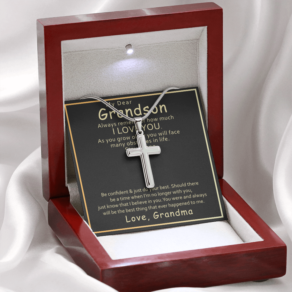 Best Gifts 305-Grandson Cross Necklace Gift from Grandma with Message Card