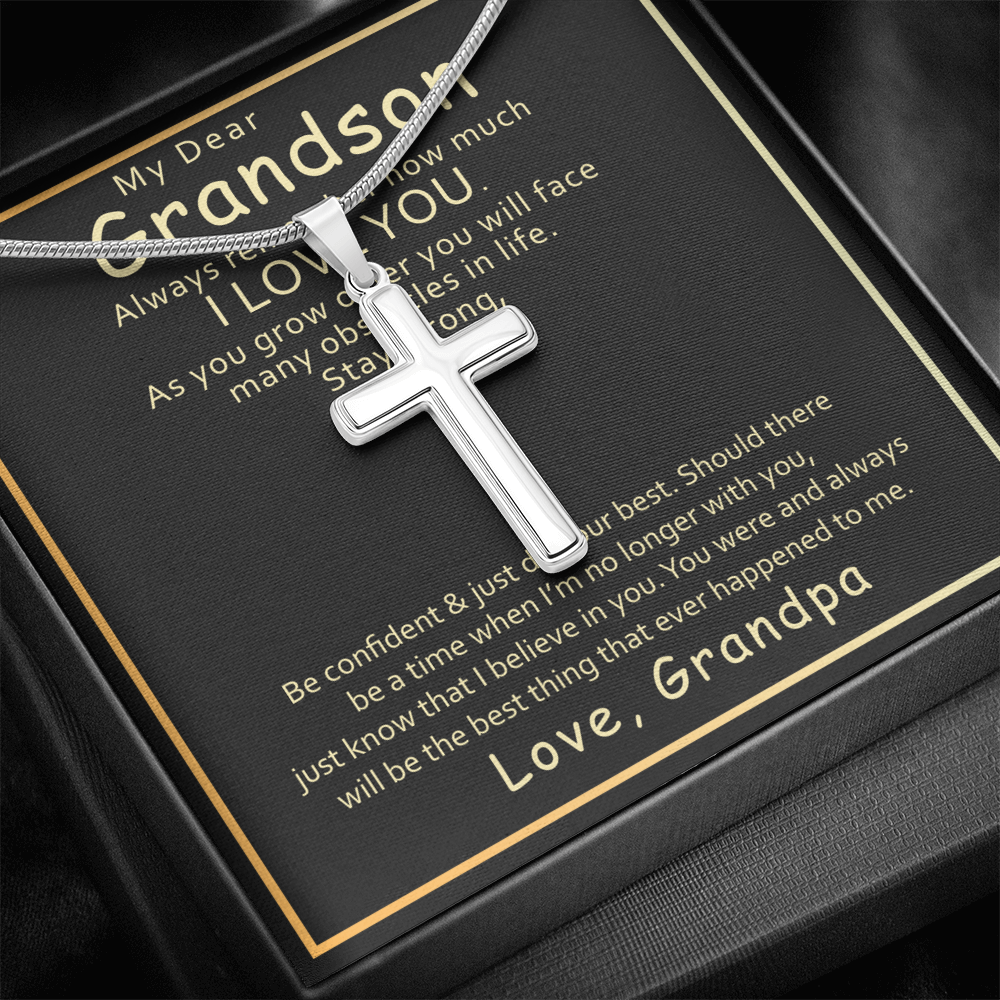 Best Gifts 305-Grandson Cross Necklace Gift from Grandpa Faith Pendant