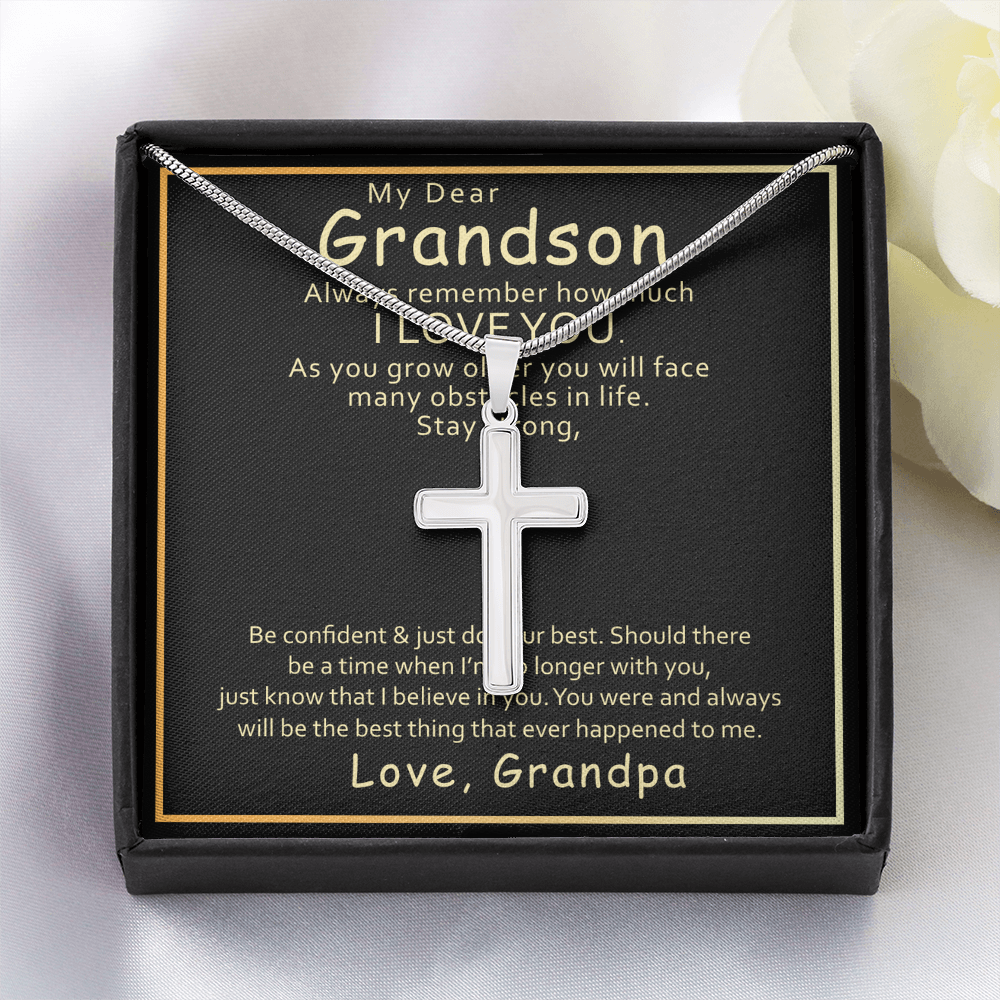 Best Gifts 305-Grandson Cross Necklace Gift from Grandpa Faith Pendant