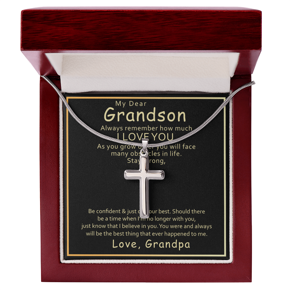 Best Gifts 305-Grandson Cross Necklace Gift from Grandpa Faith Pendant