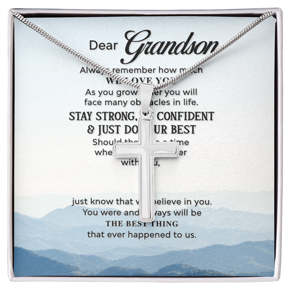 Best Gifts 305-Grandson Cross Necklace Gift from Grandparents with Message Card