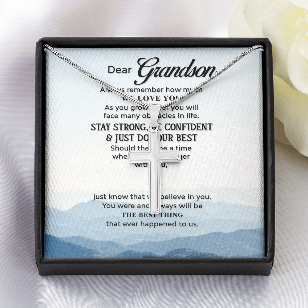 Best Gifts 305-Grandson Cross Necklace Gift from Grandparents with Message Card