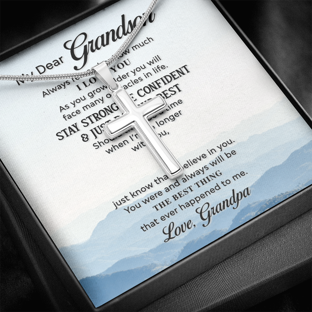 Best Gifts 305-Grandson Cross Necklace Gift with Full Quote from Grandpa
