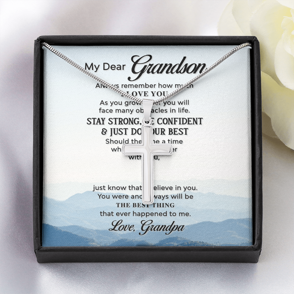 Best Gifts 305-Grandson Cross Necklace Gift with Full Quote from Grandpa
