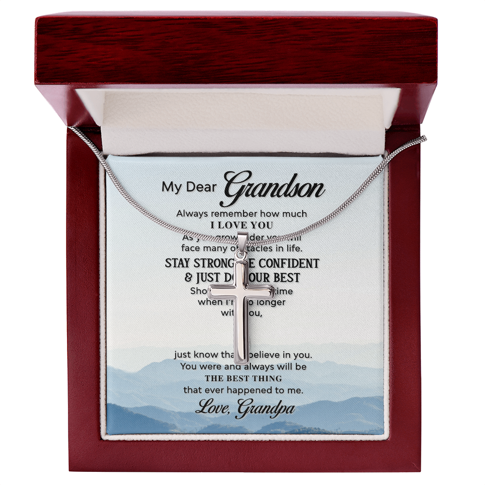 Best Gifts 305-Grandson Cross Necklace Gift with Full Quote from Grandpa