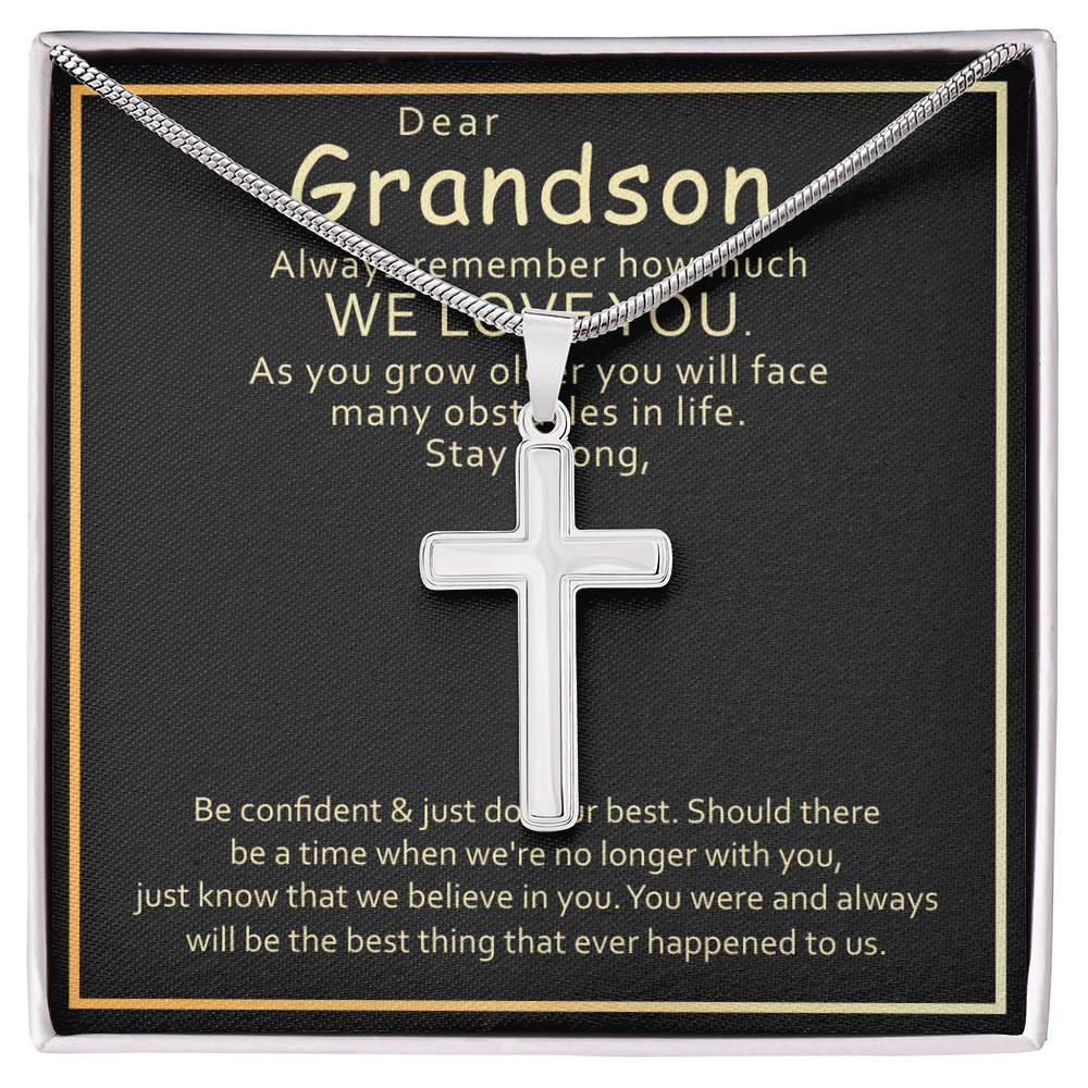 Best Gifts 305-Grandson Cross Necklace Gift with Inspirational Message from Grandparents