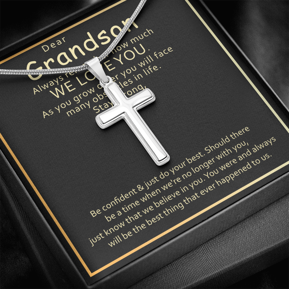 Best Gifts 305-Grandson Cross Necklace Gift with Inspirational Message from Grandparents