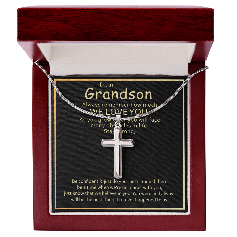 Best Gifts 305-Grandson Cross Necklace Gift with Inspirational Message from Grandparents