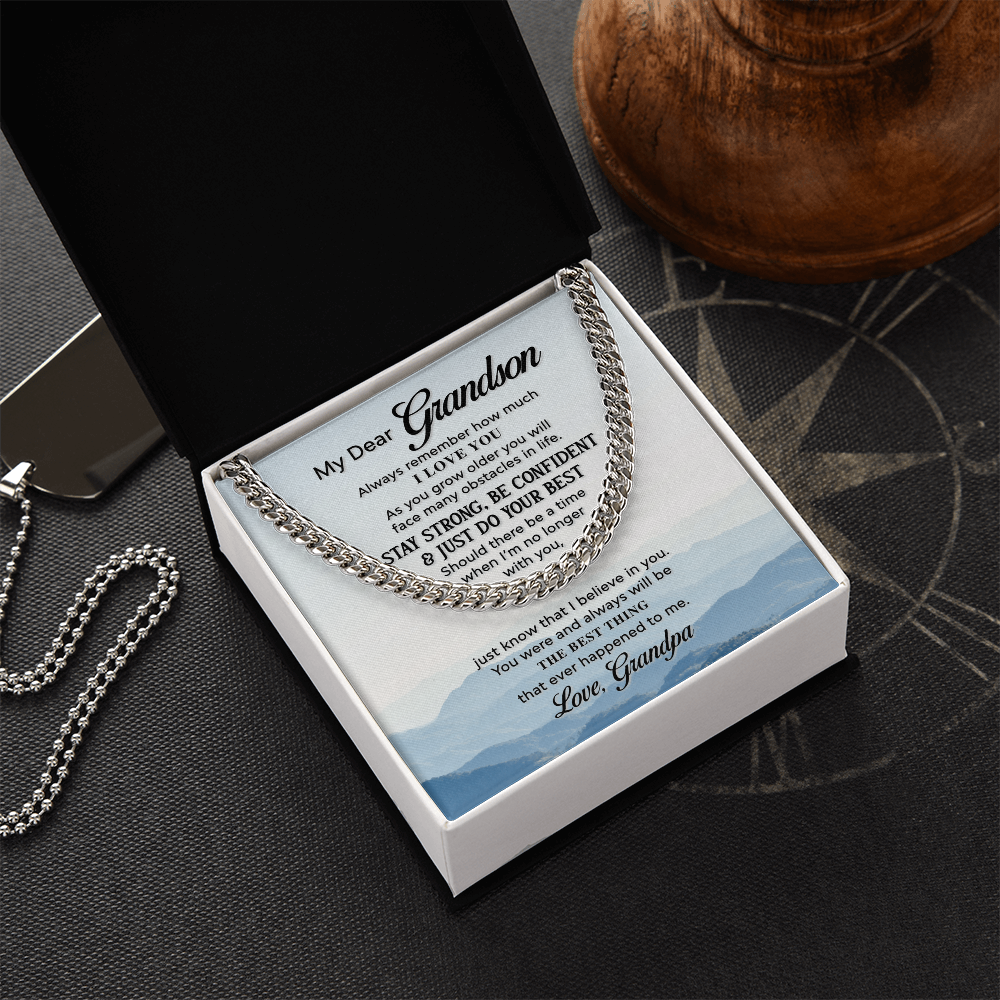 Best Gifts 305-Grandson Cuban Link Chain Gift from Grandpa with Message Card