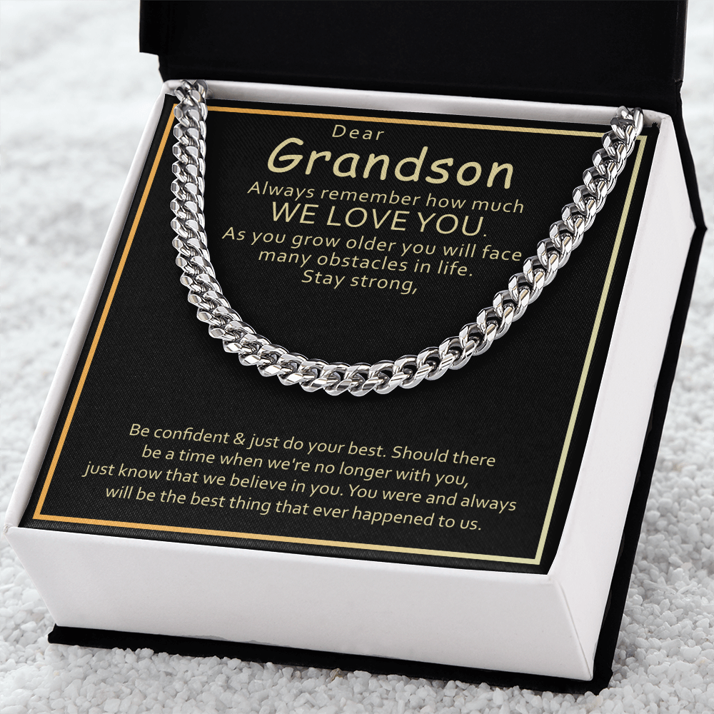 Best Gifts 305-Grandson Cuban Link Chain Gift with Love Message from Grandparents